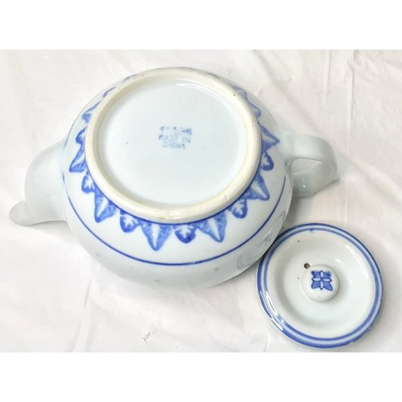 Vintage Mid-Century Porcelain Rice Flower Teapot Blue/White Tienshan Vase - Picture 6 of 9